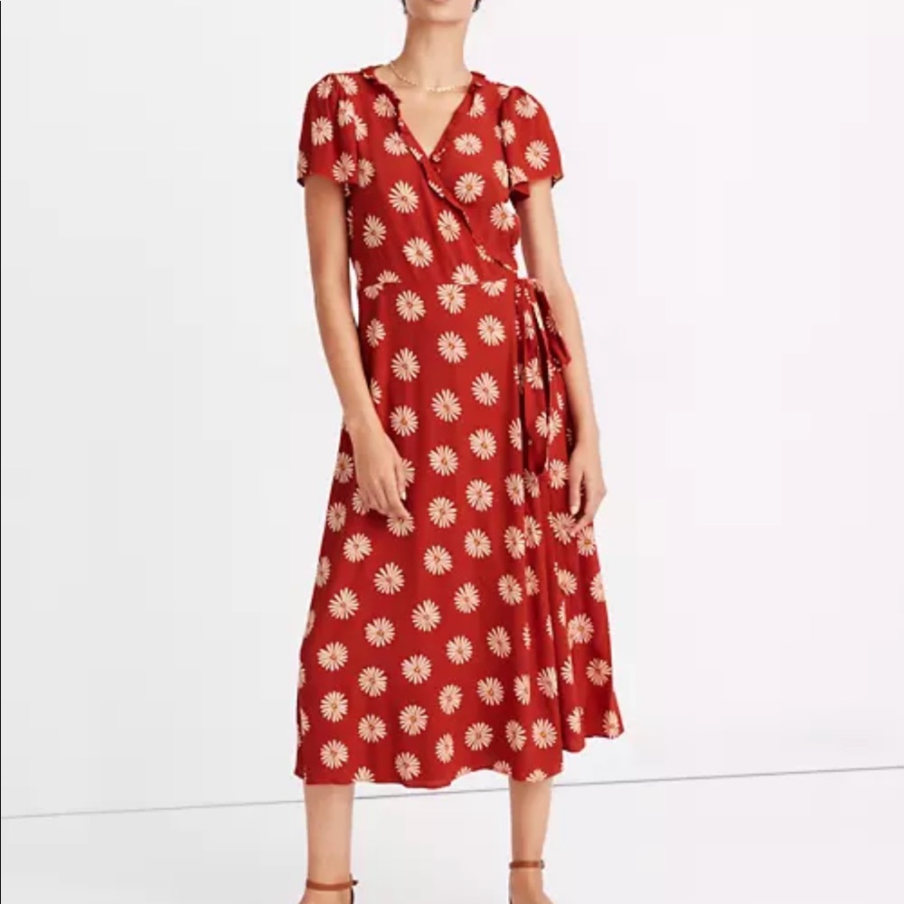 Madewell Red Floral Midi Dress